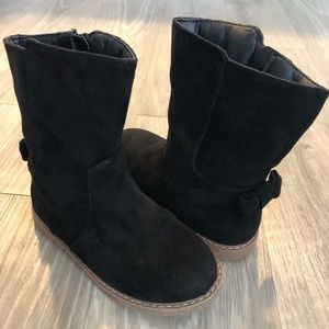 Cat & Jack Girls Black Suede Winter Boots with Bow Toddler Size 11